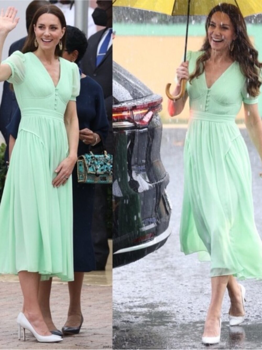 Self-Portrait Spearmint Chiffon Midi Dress